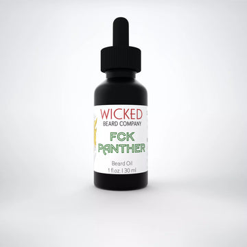 Bottle of FCK Panther beard oil from Wicked Beard Company